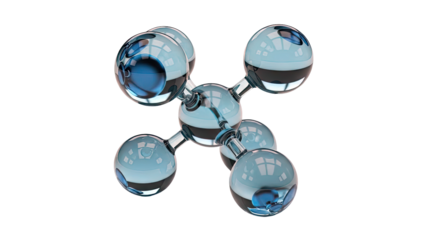 3D Molecular Structure Model, Blue Spheres with Black Bands