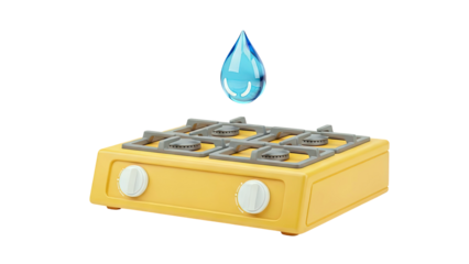 Yellow gas stove with a smiling water drop