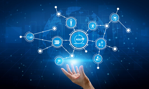 Visual representation of agile methodology with technology applications, showcasing global connectivity and innovation in the modern business landscape. Tessel - Powered by Adobe