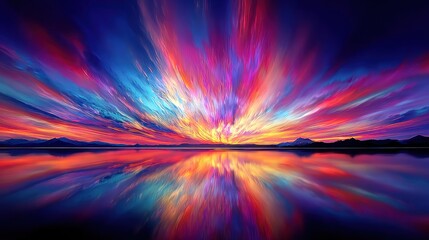 Brilliant abstract celestial event reflects across a tranquil body of water