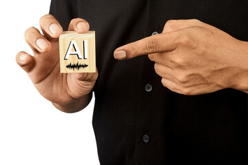 Hands emphasizing an AI symbol to represent artificial intelligence adoption and digital transformation.

