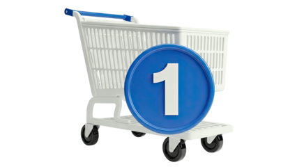 Shopping cart with a large blue circle and the number 1