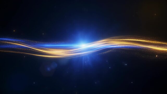 Futuristic abstract space background with glowing blue wave lines and bright energy motion in a dark technological vector art design