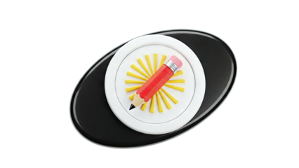 3D Stylized Red Pencil on a White Plate with Yellow Rays