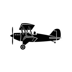 Vector icons Vintage biplane aircraft silhouette with pilot icon isolated on white background. EPS Editable