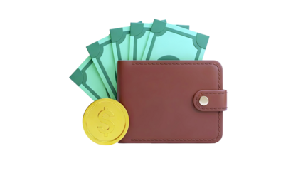 Wallet with Cash and Gold Coin