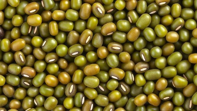 Close-up view of mung beans filling the entire frame, showcasing their green and yellow hues