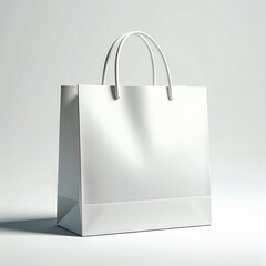 自然光で撮影した横長タイプのミニマルな白い紙袋ショッピングバッグ
