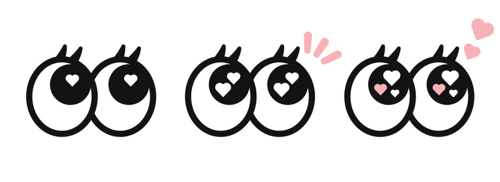 目線アイコンセット ハート目｜好意・注目・視線のイラスト ときめきの表情ベクター アイコン素材