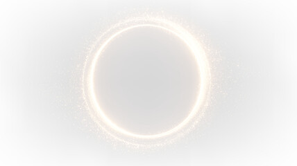 Luminous particle ring in metallic deep gold tones with transparent background showcasing bright emerald and neon effects