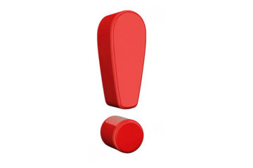 Red exclamation mark symbol punctuation isolated on a transparent background