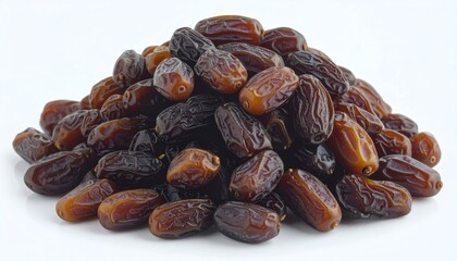 Obraz premium A large pile of dried dates, showcasing their dark brown color and wrinkled texture, ready for consumption as a healthy snack or ingredient.