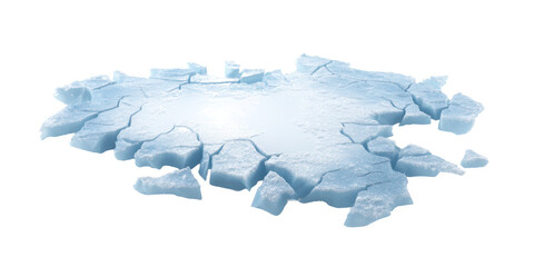 A Realistic Illustration of a Large Sheet of Cracked Sea Ice or a Frozen Lake Surface Breaking Apart Into Pieces on a Transparent Background.