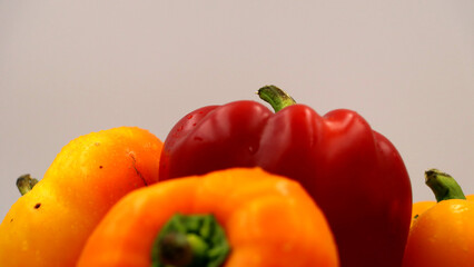 Fresh colorful bell peppers with natural water drops