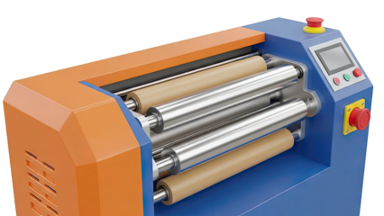 Industrial Laminating Machine with Rollers and Control Panel