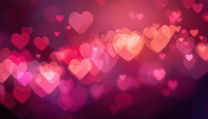 A collection of pink and red heart-shaped bokeh lights creating a dreamy romantic atmosphere on transparent background