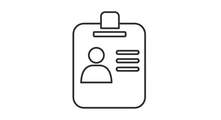 Obraz premium Simple black and white icon of a clipboard with a user profile and text lines.
