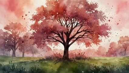 Romantic Watercolor Valentine Park Scene