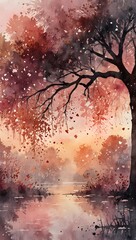 Romantic Watercolor Valentine Park Scene