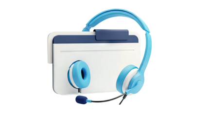 3D Render of Blue Headset with Microphone and Clipboard