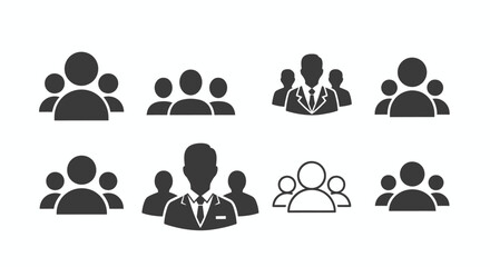 Set of simple business and team icons representing groups and leadership.