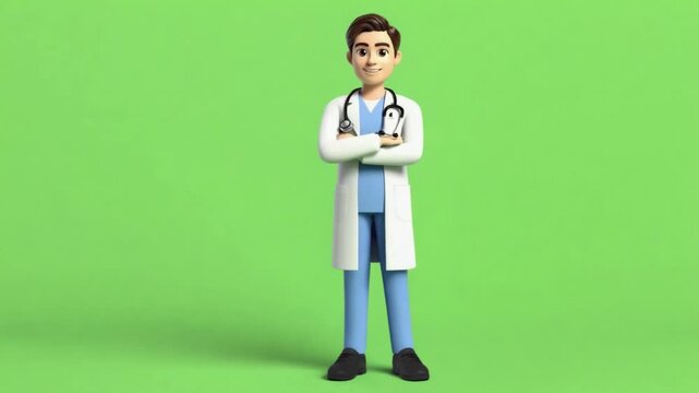 Friendly doctor in white coat standing confidently with arms crossed