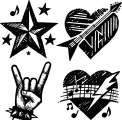 Hand drawn vector arrows and grunge rubber stamps form a black business icon set with 3d illustration symbols for computer and internet design