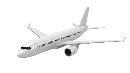 White Passenger Jet Airplane on a White Background