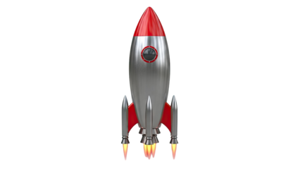 Retro Silver and Red Rocket Ship with Flames