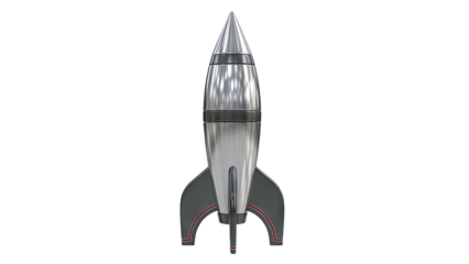 Retro-style silver rocket with dark gray fins