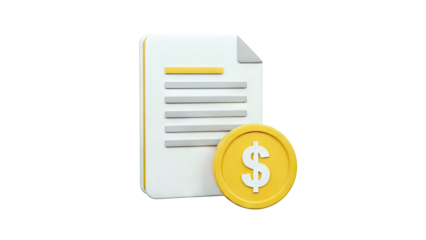 3D Illustration of a Document with a Dollar Coin