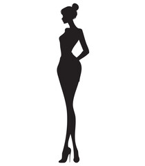 Printable EPS Abstract Elegant Woman Silhouette with Bun Hairstyle in High Heels for Editable 2D Vector Clip Art