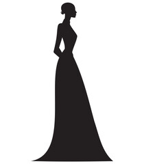 Printable EPS Abstract Black Woman Silhouette in Long Dress with Bun Hairstyle for Editable 2D Vector Clip Art