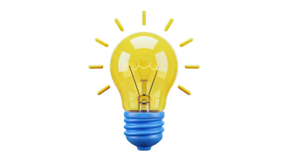 Yellow light bulb with blue base emitting light