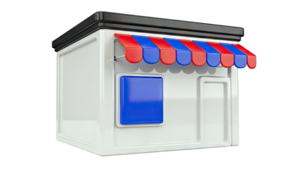 Stylized Storefront with Red and Blue Awning