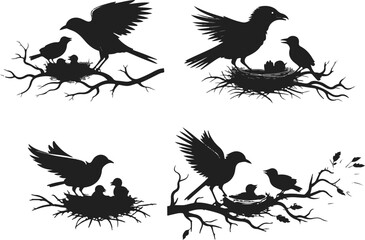 birds silhouettes set