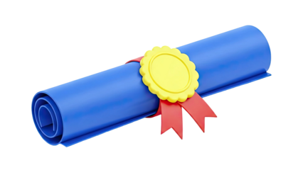 Blue Rolled Certificate with Yellow Seal and Red Ribbons