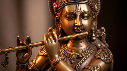 Golden Statue of Krishna Playing Flute.