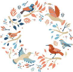 Fototapeta premium Scandinavian Bird Wreath Around Branch