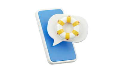 Smartphone with life preserver icon in speech bubble