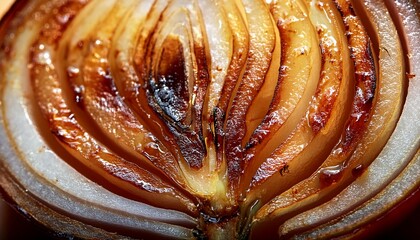 Roasted Onion With Golden Caramelized Surface Macro Detail