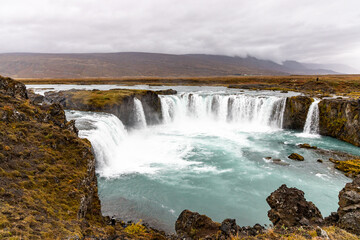 Waterfall in Iceland on a cloudy day