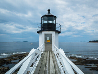 Marshall Point Lighthouse in Port Clyde ME in early summer June 2025 almost completed construction from storm damage