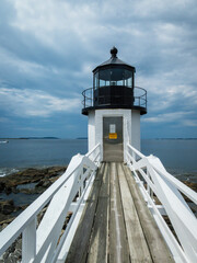 Marshall Point Lighthouse in Port Clyde ME in early summer June 2025 almost completed construction from storm damage