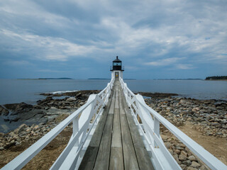 Marshall Point Lighthouse in Port Clyde ME in early summer June 2025 almost completed construction from storm damage