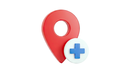 3D Red Location Pin with Blue Medical Cross