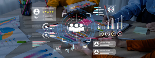 A dashboard for customer relationship management (CRM). The data analysis and market research help to identify a target audience and understand customer reviews and behavior. Fermion