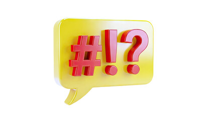 3D Speech Bubble with Hashtag, Exclamation Mark, and Question Mark