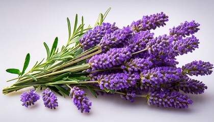Sprig Of Fresh Purple Lavender Flowers With Green Leaves Isolated On Transparent Background