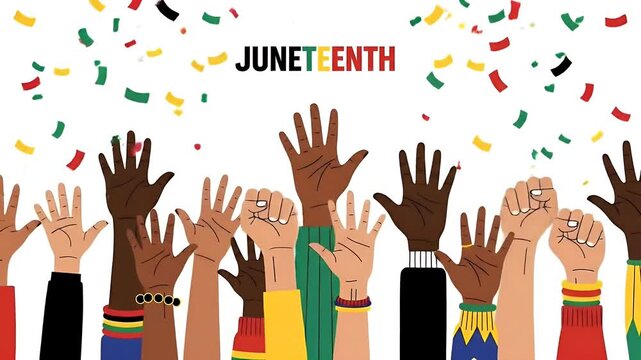 Juneteenth Celebration Diverse Hands Raised In Unity And Freedom